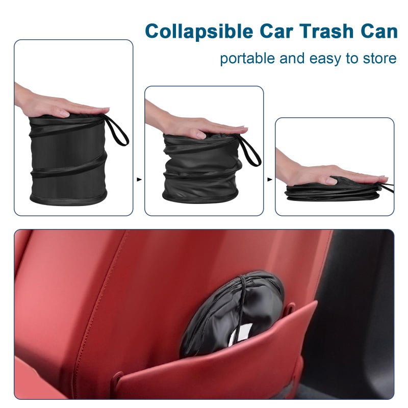 Kincown Car Trash Can  2 Packs Mini Collapsible Pop-up Car Garbage Can  Waterproof Hanging Car Trash Bag with Velcro  Car Trash Bin  Black - Image 2